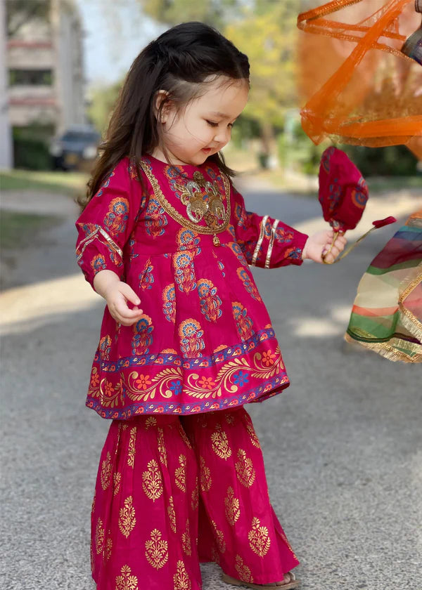 Girls Hot Pink Gharara Suit