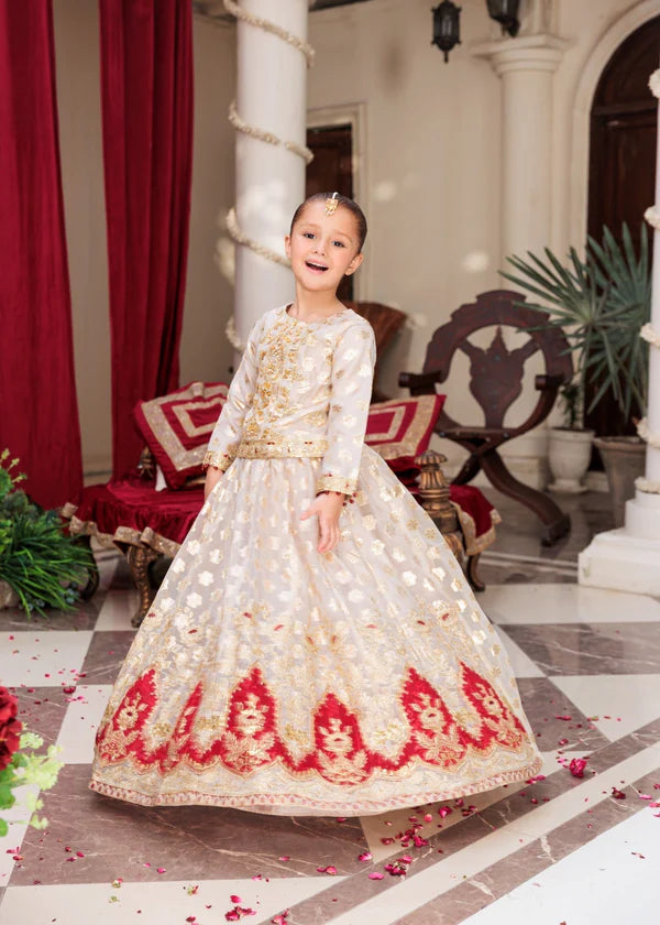 Girls White Red Party Lehenga