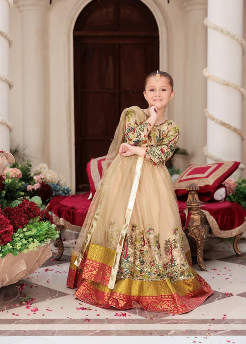 Girls Beige MultiColour Lehenga