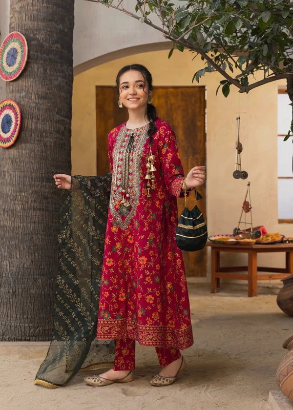 Girls Bright Floral Pishwas Salwar Suit